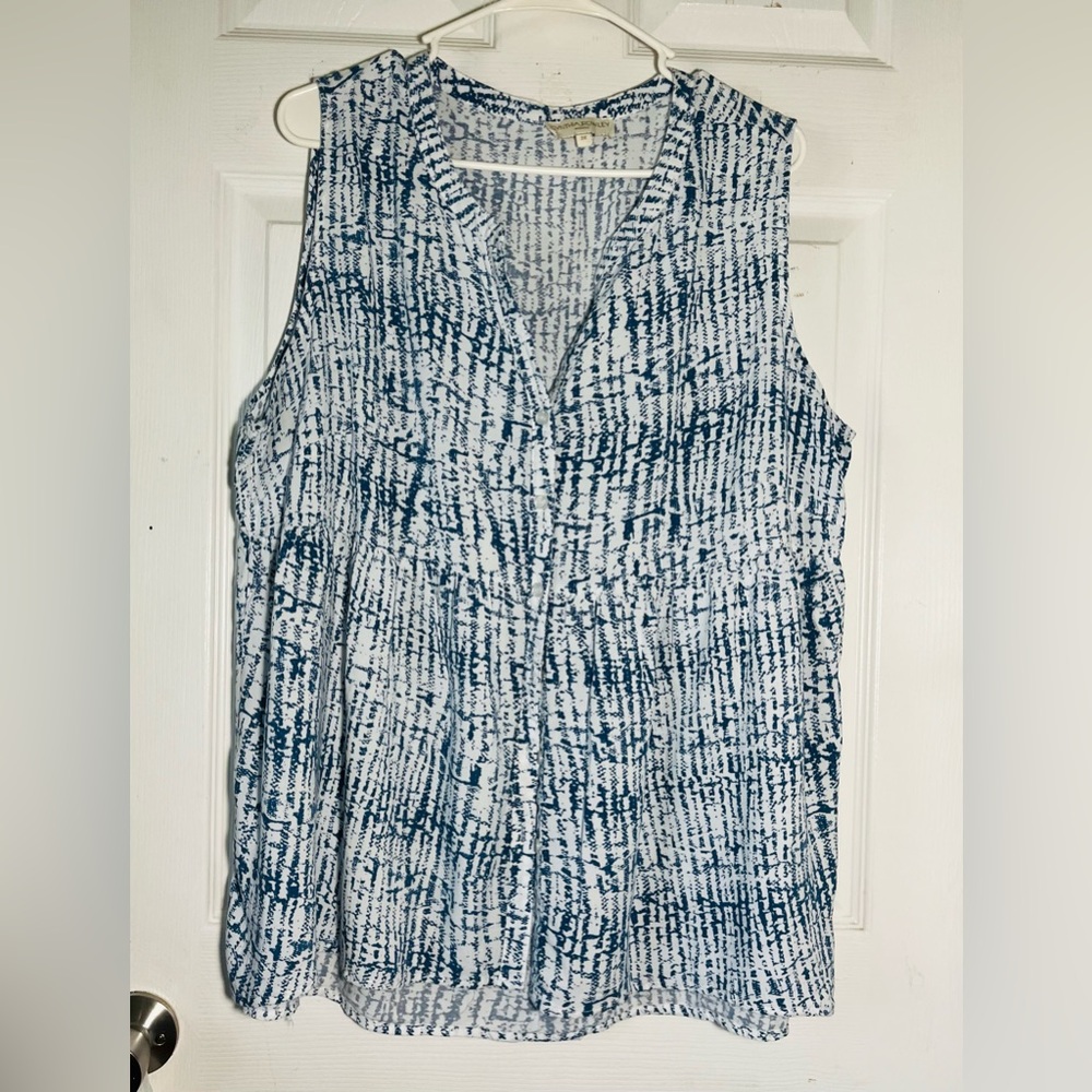 Cynthia Rowley Sleeveless Round Split Neck Blue Top 2X